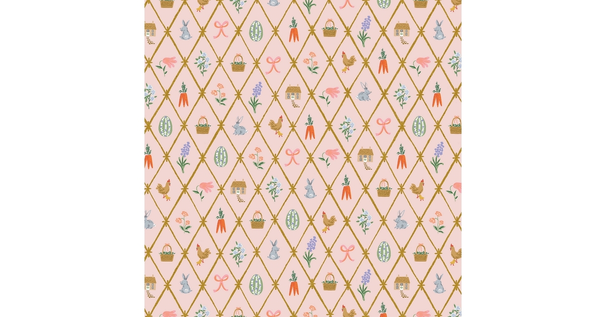 Coton Rifle Paper Easter Lattice Cotton Metallic Blush 20 x 110 cm